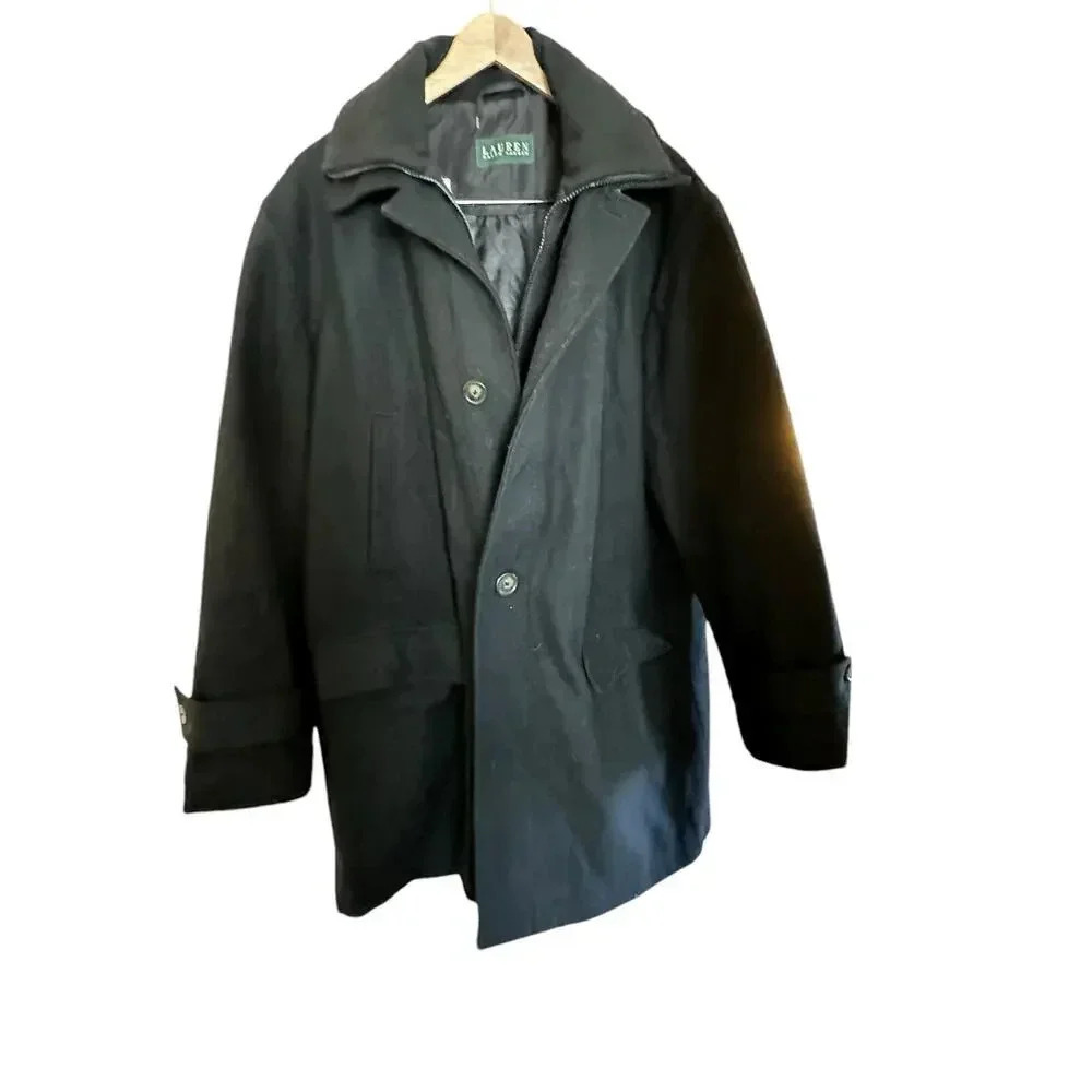 Lauren Ralph Black Wool Peacoat Coat Size Large